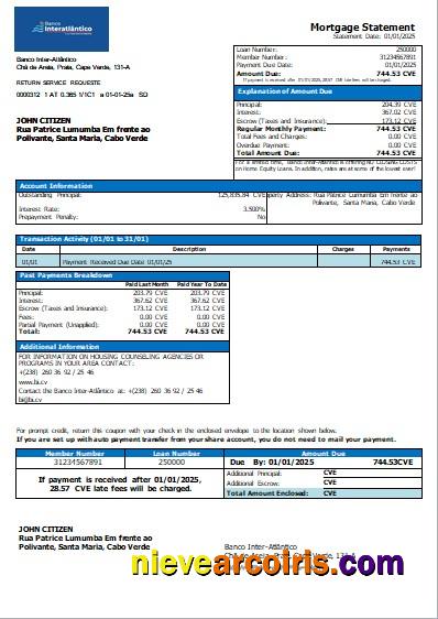 Cabo Verde Banco Inter-Atlântico bank mortgage statement